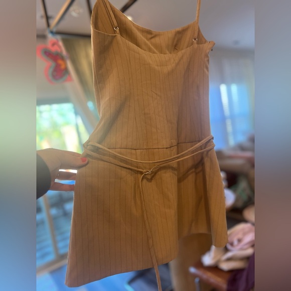 Zara Adjustable Stap Pinstripe Mini Dress in Light Cream - Picture 6 of 13